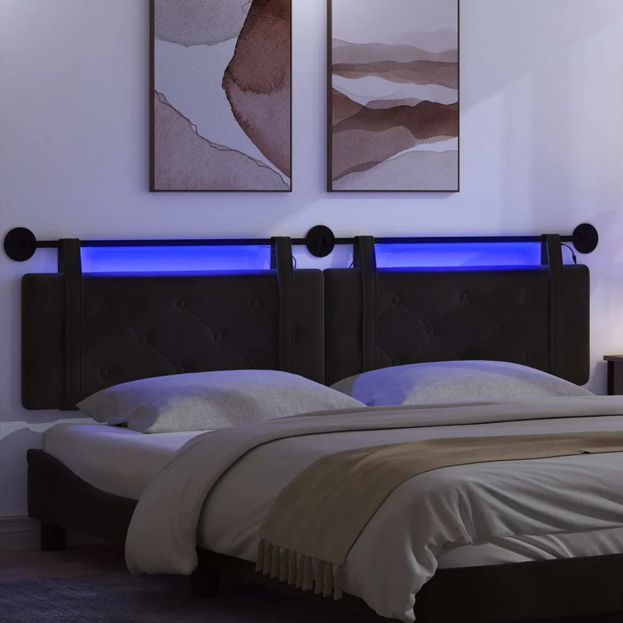 Tête de lit suspendue Avec lumière LED Noir Velours - 5