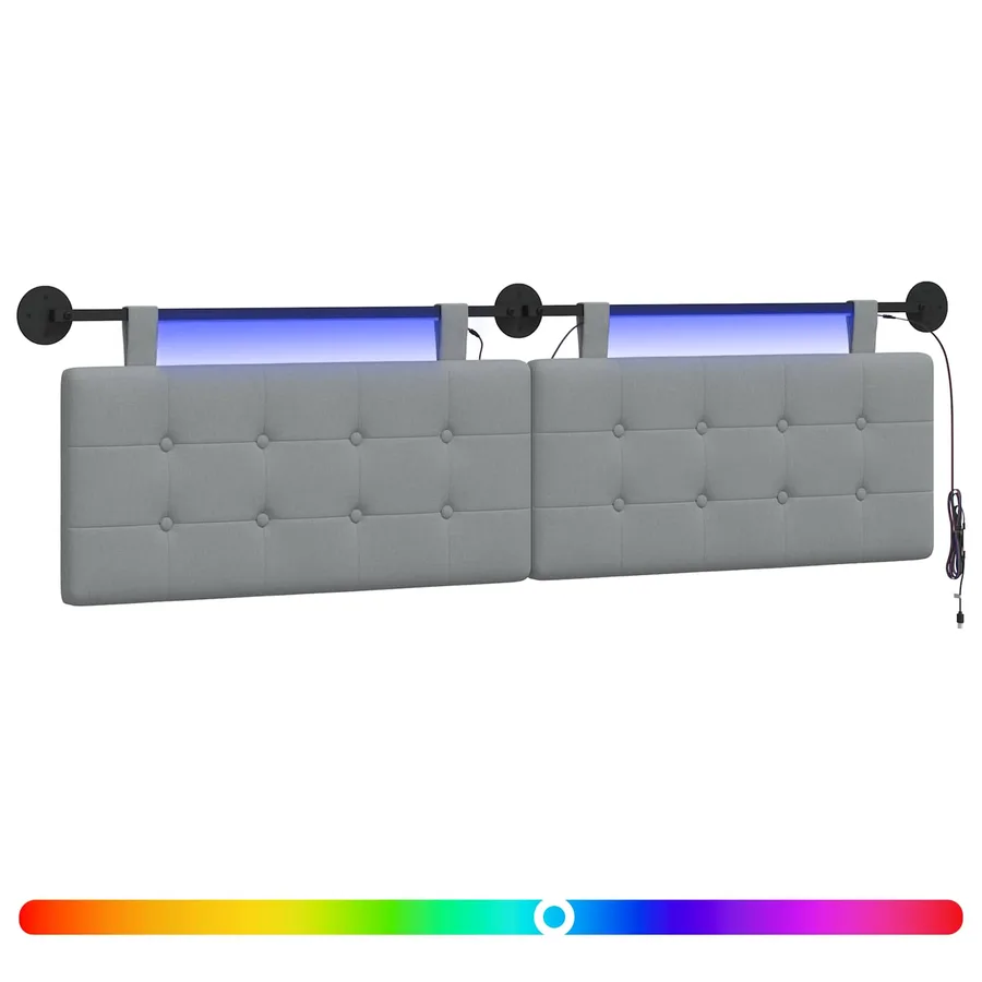 Tête de lit suspendue Avec lumière LED Gris clair Tissu - 2