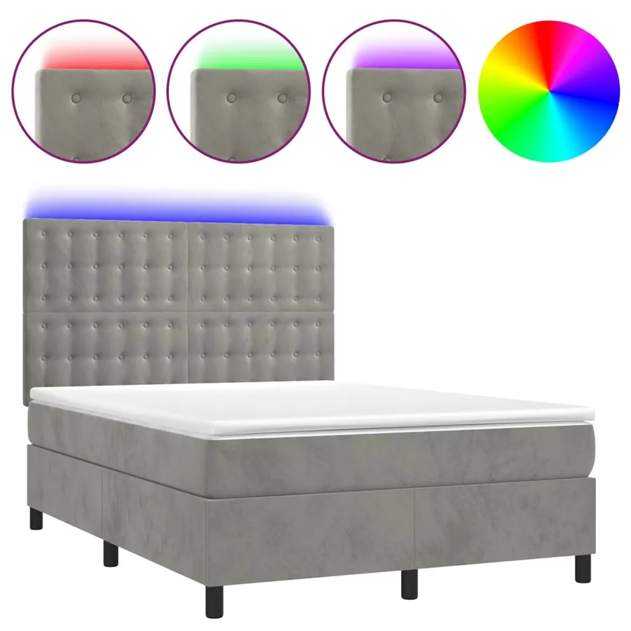Sommier à lattes de lit matelas et LED Gris clair 140x190 cm - 2