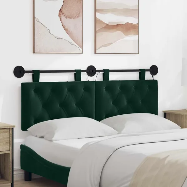 Tête de lit suspendue Avec lumière LED Vert foncé Velours
