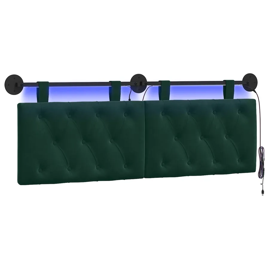 Tête de lit suspendue Avec lumière LED Vert foncé Velours - 2