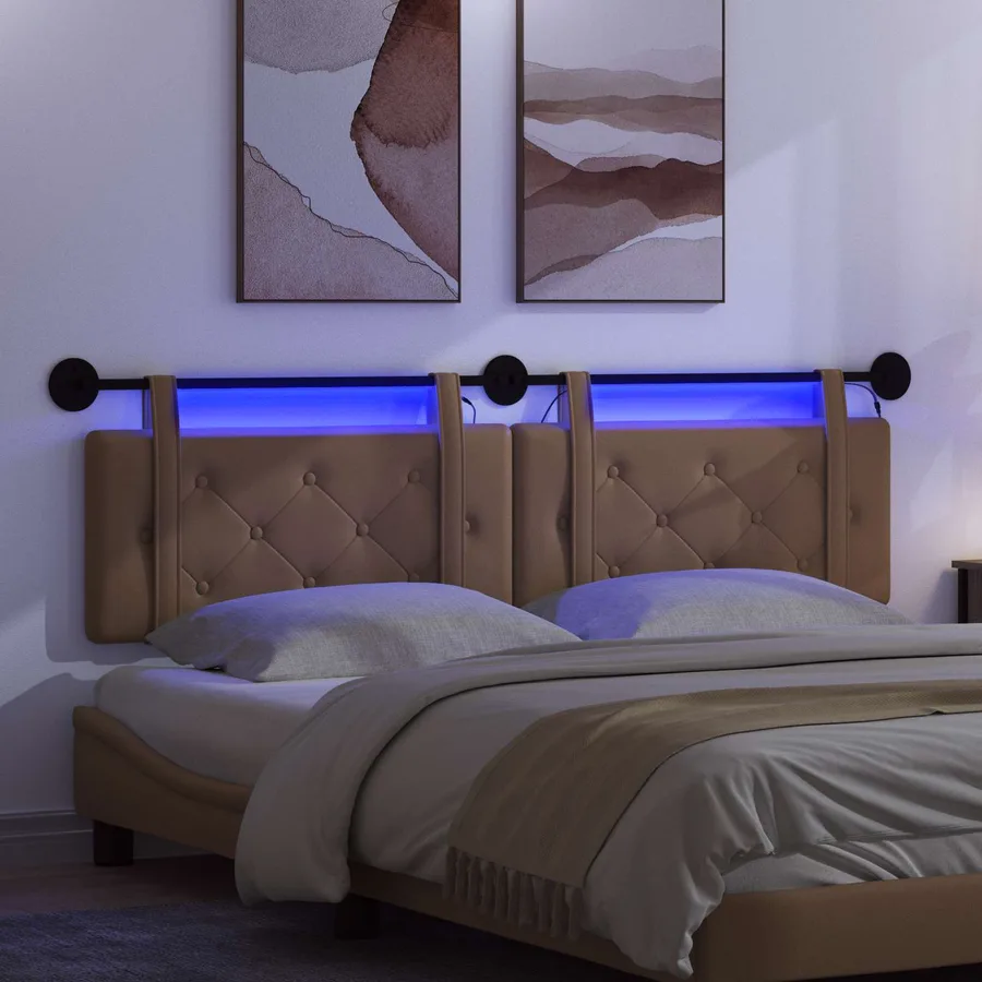 Tête de lit suspendue Avec lumière LED Cappuccino Simili cuir - 5