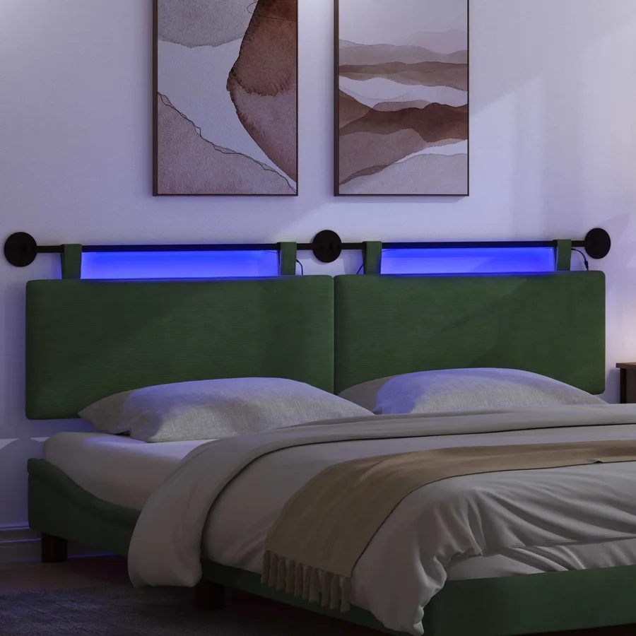 Tête de lit suspendue Vert Jungle Tissu en velours côtelé - 5