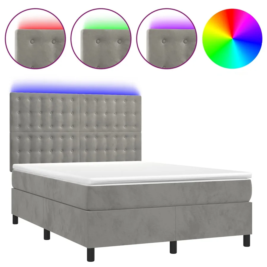 Sommier à lattes de lit matelas et LED Gris clair 140x200 cm - 2