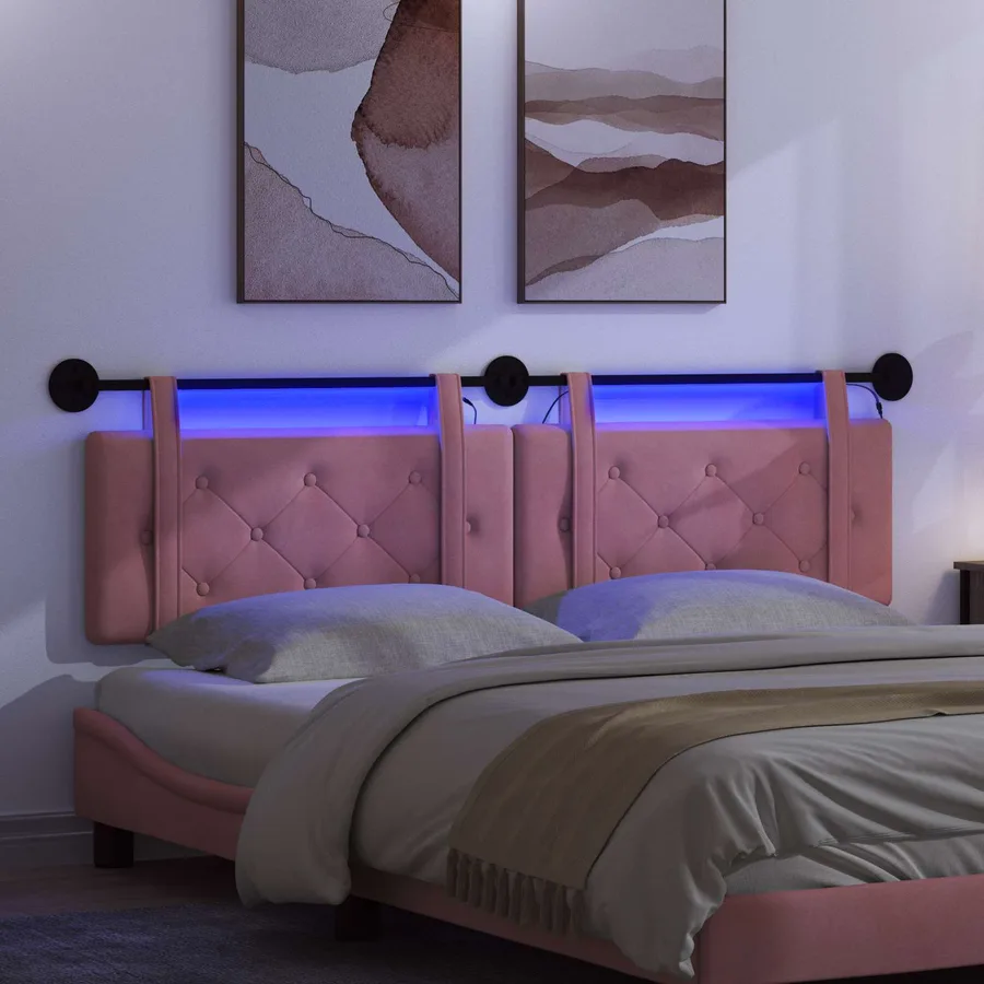 Tête de lit suspendue Avec lumière LED Rose Velours - 5