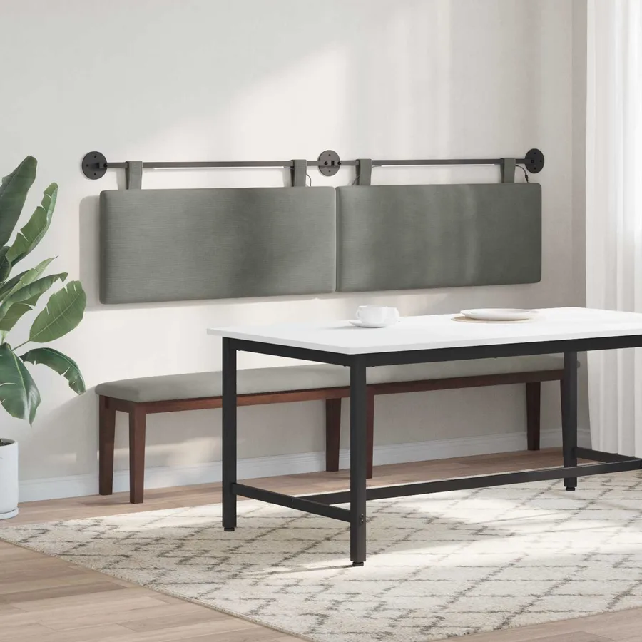 Tête de lit suspendue Gris clair Tissu en velours côtelé - 4