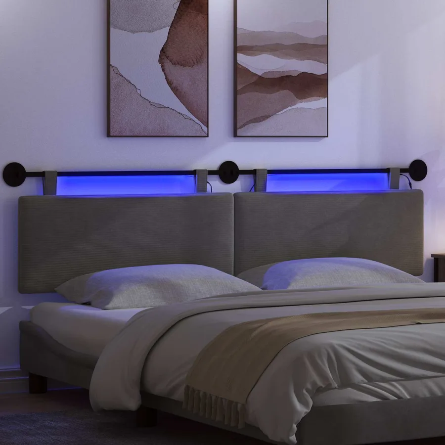 Tête de lit suspendue Gris clair Tissu en velours côtelé - 5