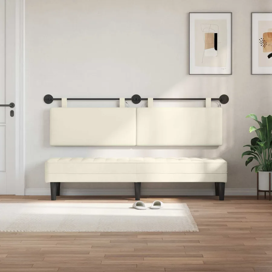 Tête de lit suspendue Crème Tissu en velours côtelé - 3