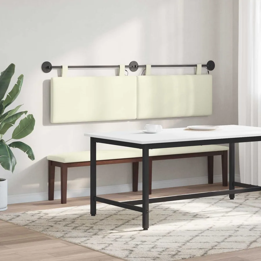 Tête de lit suspendue Crème Tissu en velours côtelé - 4