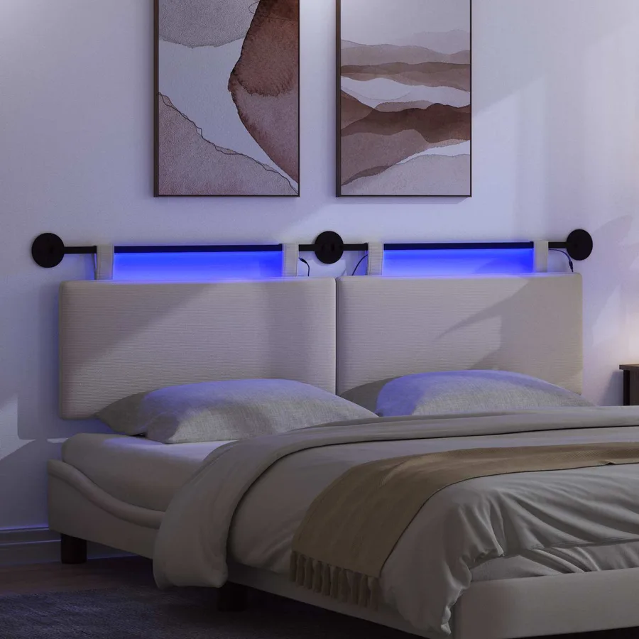 Tête de lit suspendue Crème Tissu en velours côtelé - 5