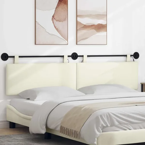 Tête de lit suspendue Crème Tissu en velours côtelé