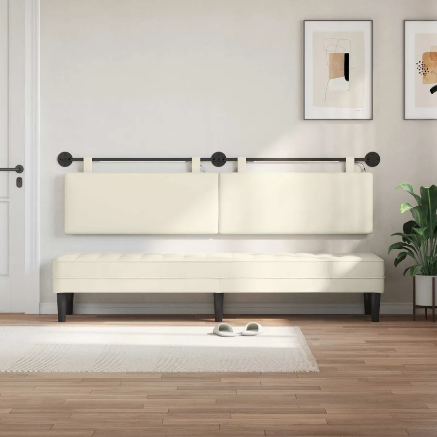 Tête de lit suspendue Crème Tissu en velours côtelé - 3