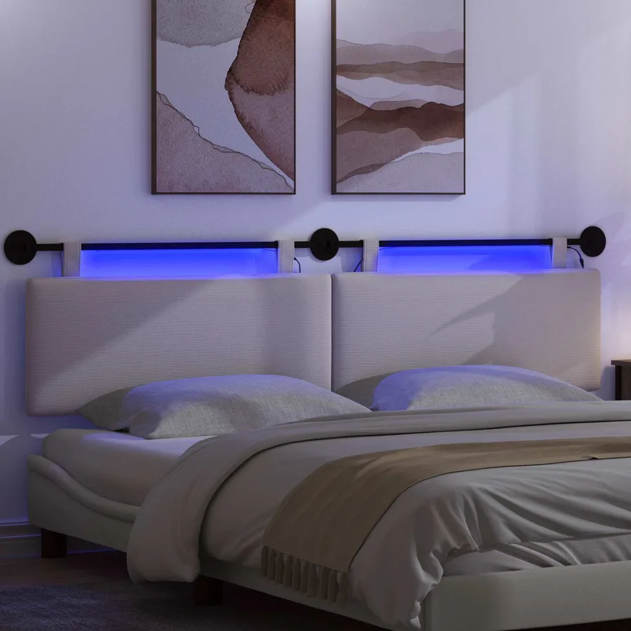 Tête de lit suspendue Crème Tissu en velours côtelé - 5
