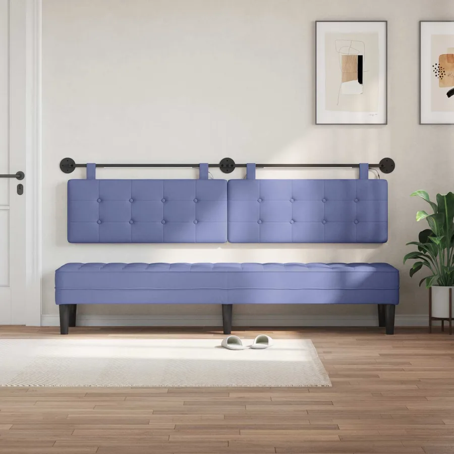 Tête de lit suspendue Avec lumière LED Bleu denim Tissu - 3