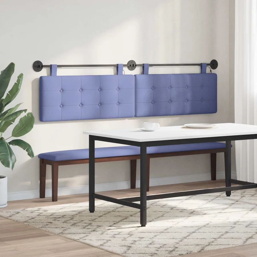 Tête de lit suspendue Avec lumière LED Bleu denim Tissu - 4