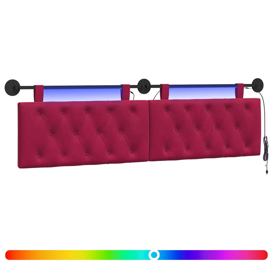 Tête de lit suspendue Avec lumière LED Bordeaux Velours - 2