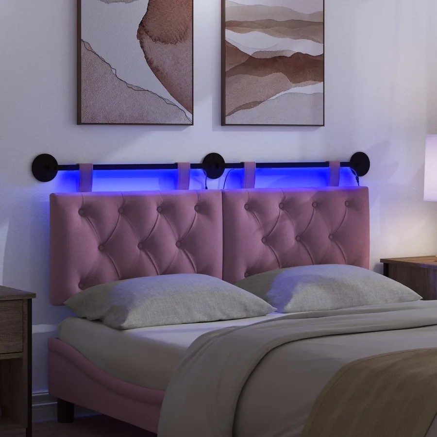 Tête de lit suspendue Avec lumière LED Rose Tissu - 5