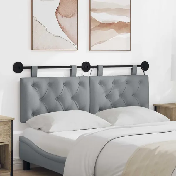 Tête de lit suspendue Avec lumière LED Gris clair Tissu