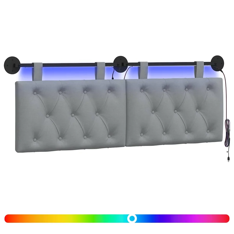Tête de lit suspendue Avec lumière LED Gris clair Tissu - 2