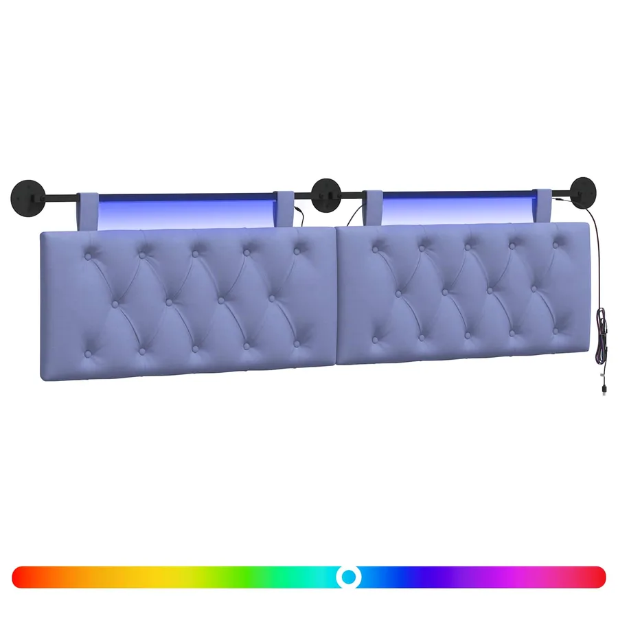 Tête de lit suspendue Avec lumière LED Bleu denim Tissu - 2