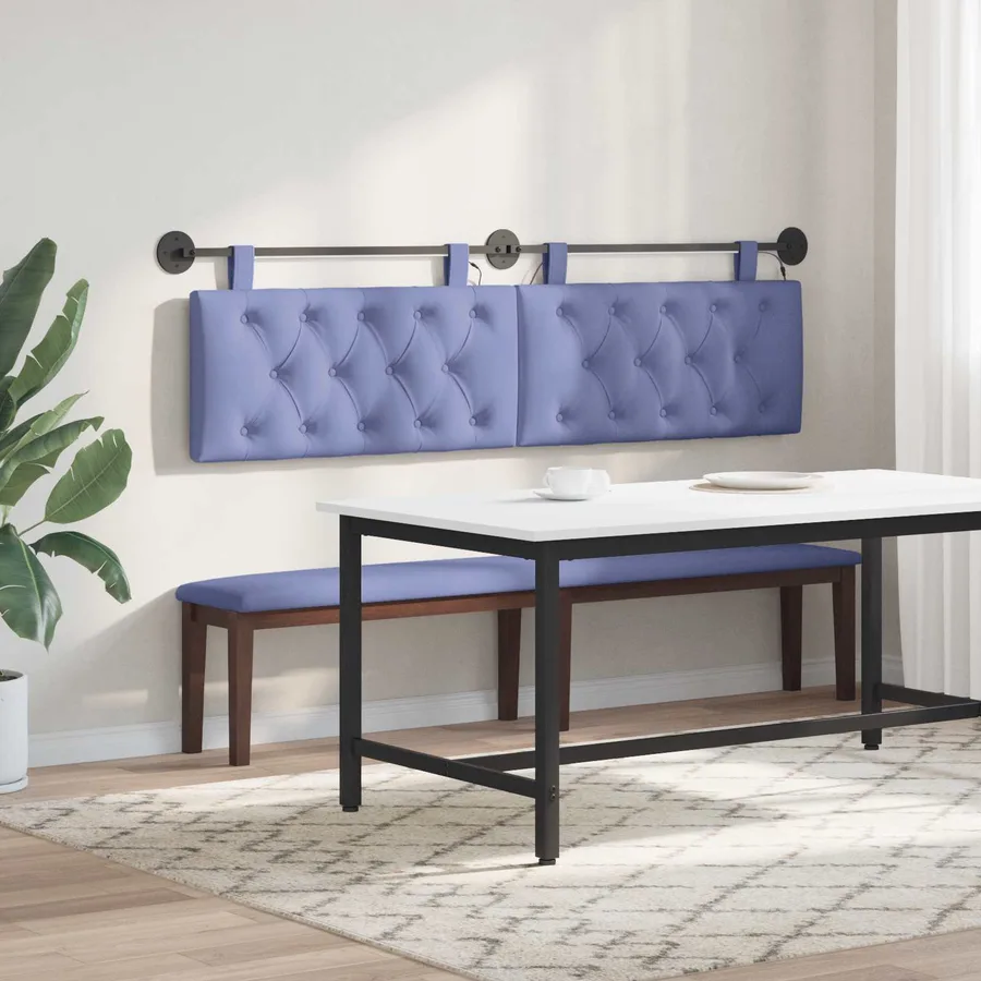 Tête de lit suspendue Avec lumière LED Bleu denim Tissu - 4