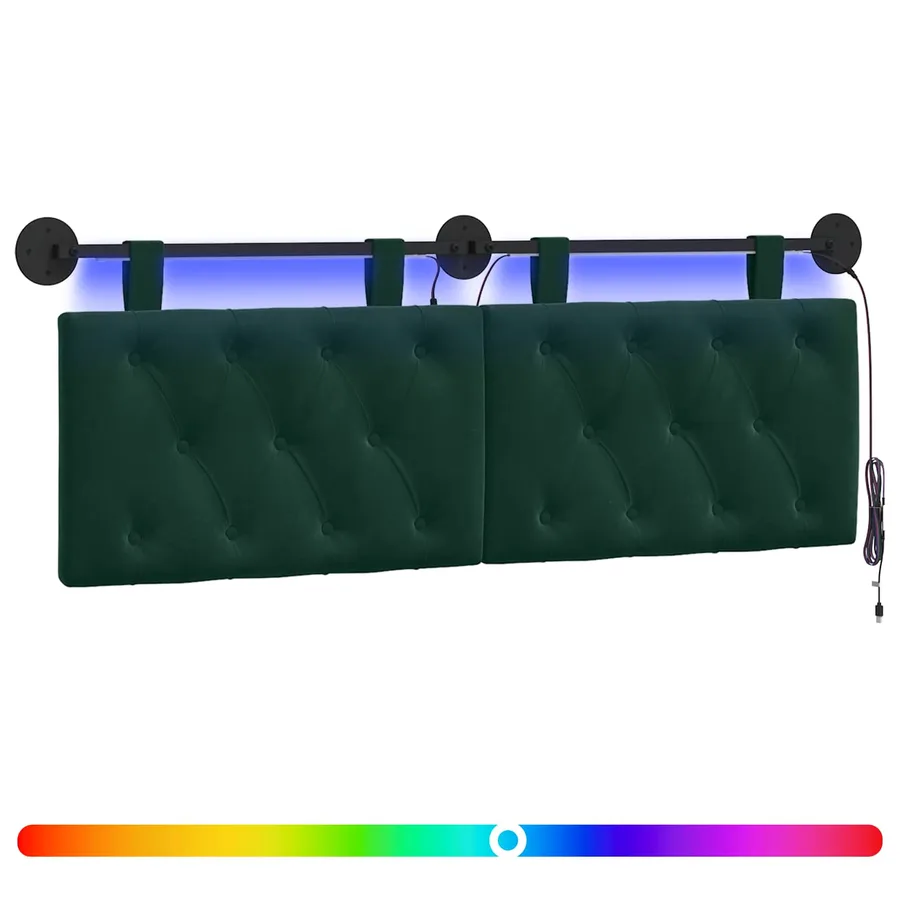 Tête de lit suspendue Avec lumière LED Vert foncé Velours - 2