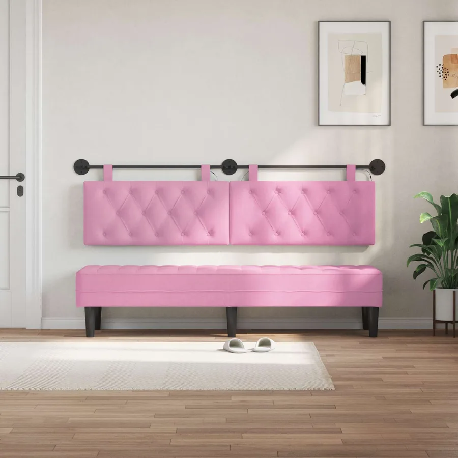 Tête de lit suspendue Avec lumière LED Rose Tissu - 3