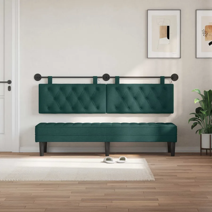 Tête de lit suspendue Avec lumière LED Vert foncé Tissu - 3