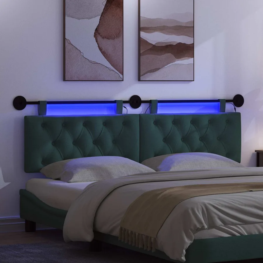 Tête de lit suspendue Avec lumière LED Vert foncé Tissu - 5