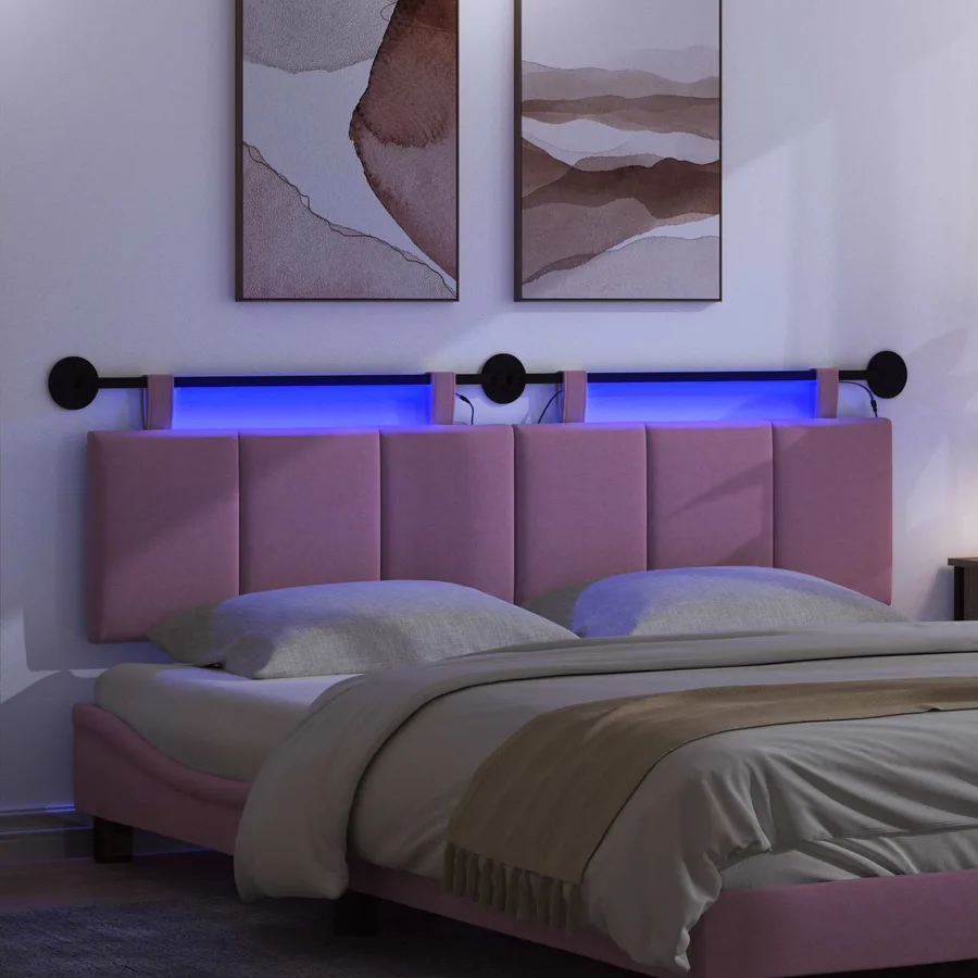 Tête de lit suspendue Avec lumière LED Rose Tissu - 5