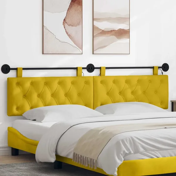 Tête de lit suspendue Avec lumière LED Jaune Velours