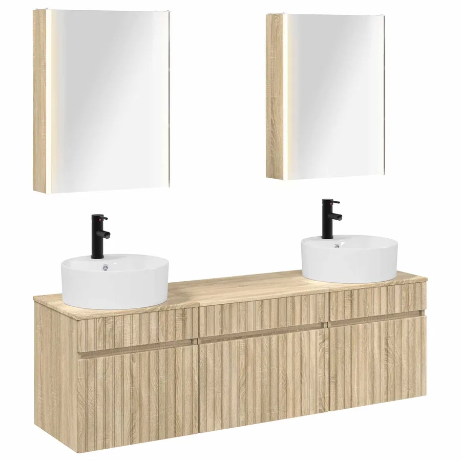 Ensemble d'armoire de salle de bain 5 pcs Chêne Sonoma - 2