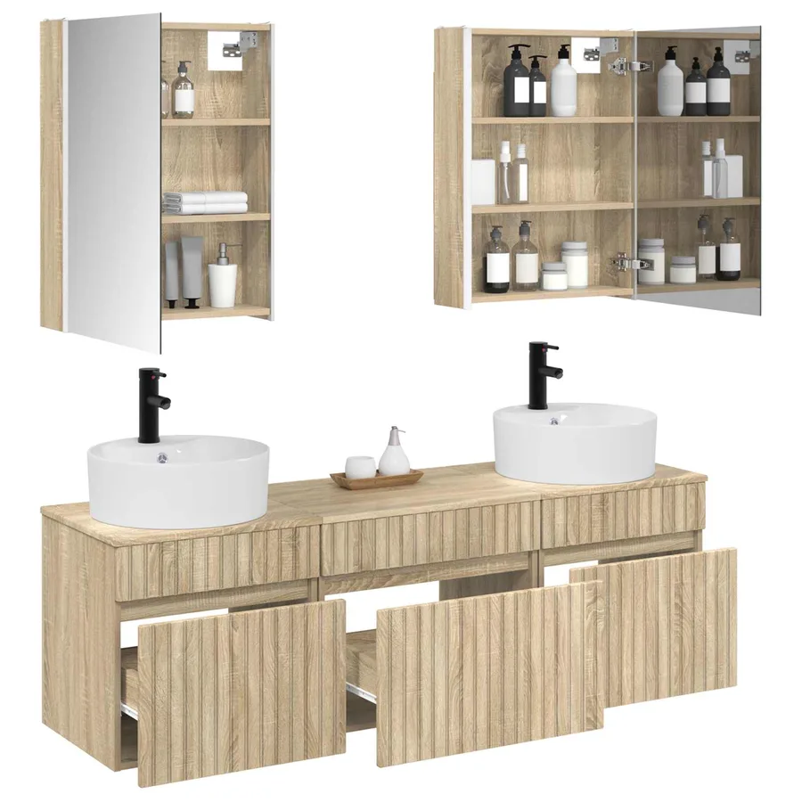 Ensemble d'armoire de salle de bain 5 pcs Chêne Sonoma - 3