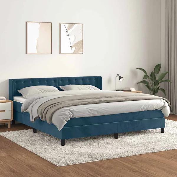 Sommier à lattes de lit et matelas Bleu foncé 160x200cm Velours