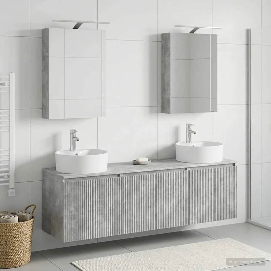 Ensemble d'armoire de salle de bain 5 pcs Gris béton