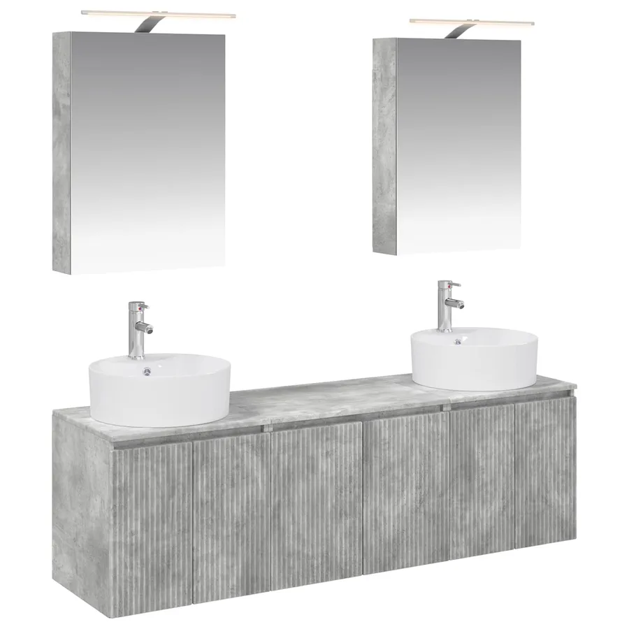 Ensemble d'armoire de salle de bain 5 pcs Gris béton - 2