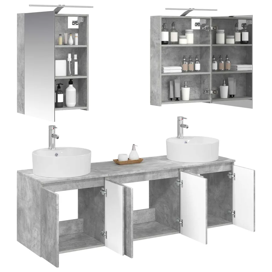 Ensemble d'armoire de salle de bain 5 pcs Gris béton - 3