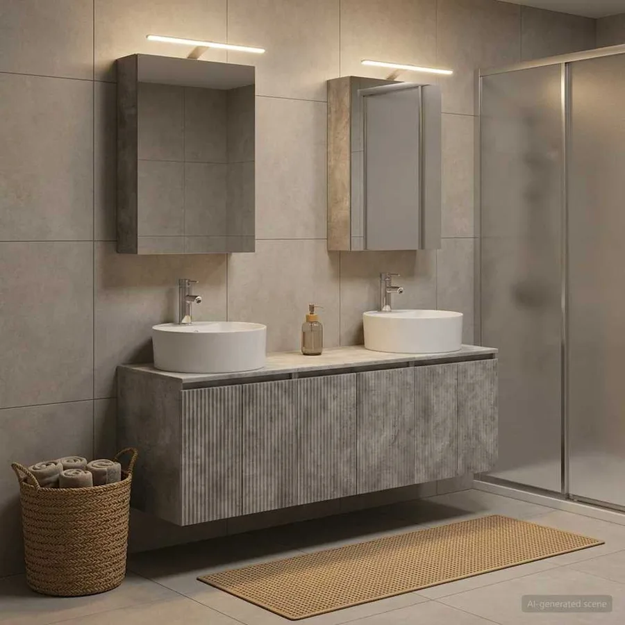 Ensemble d'armoire de salle de bain 5 pcs Gris béton - 4