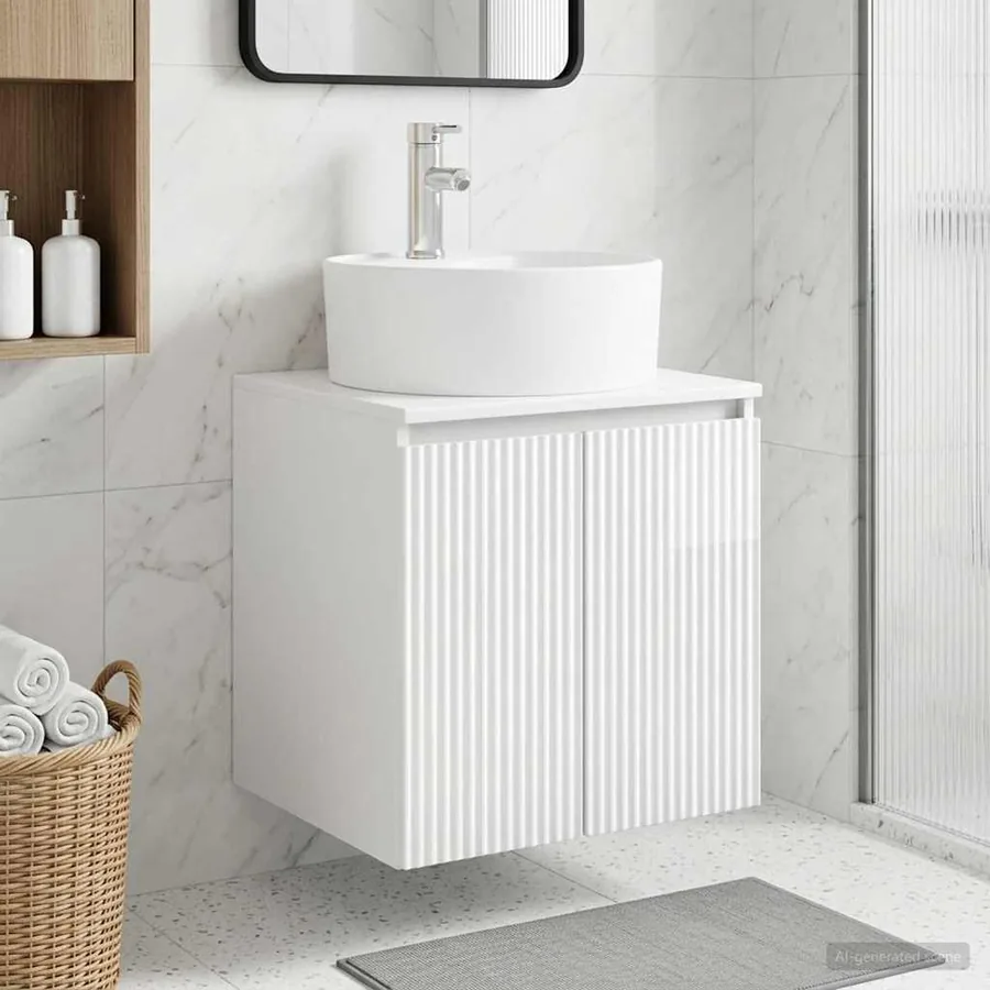 Vanité de lavabo mural Blanc brillant 49,5 x 44,5 x 65 cm
