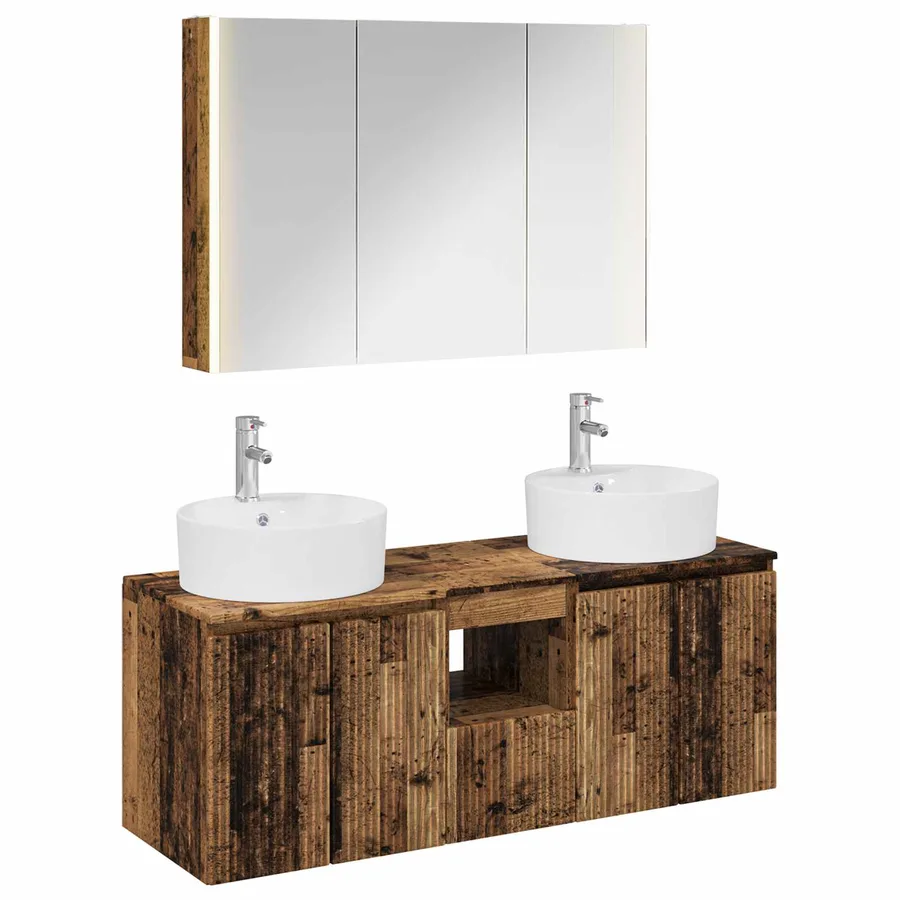 Ensemble d'armoire de salle de bain 4 pcs Bois ancien - 2
