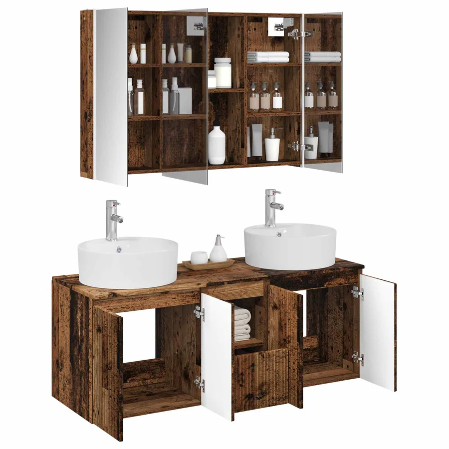 Ensemble d'armoire de salle de bain 4 pcs Bois ancien - 3
