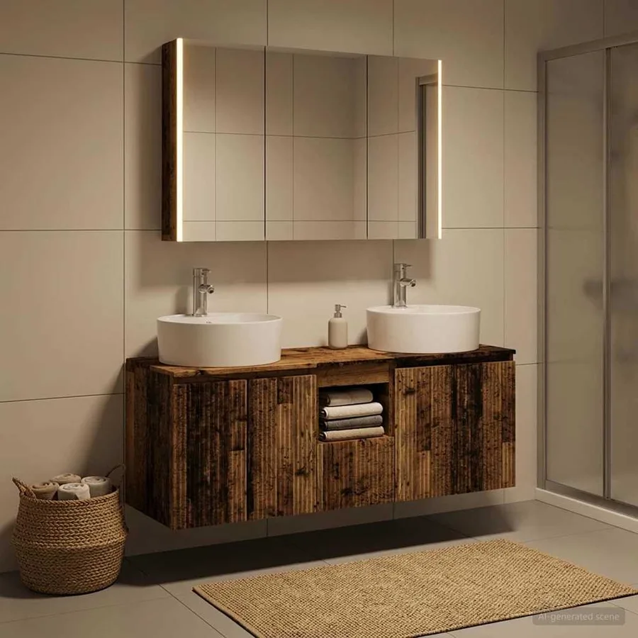 Ensemble d'armoire de salle de bain 4 pcs Bois ancien - 4