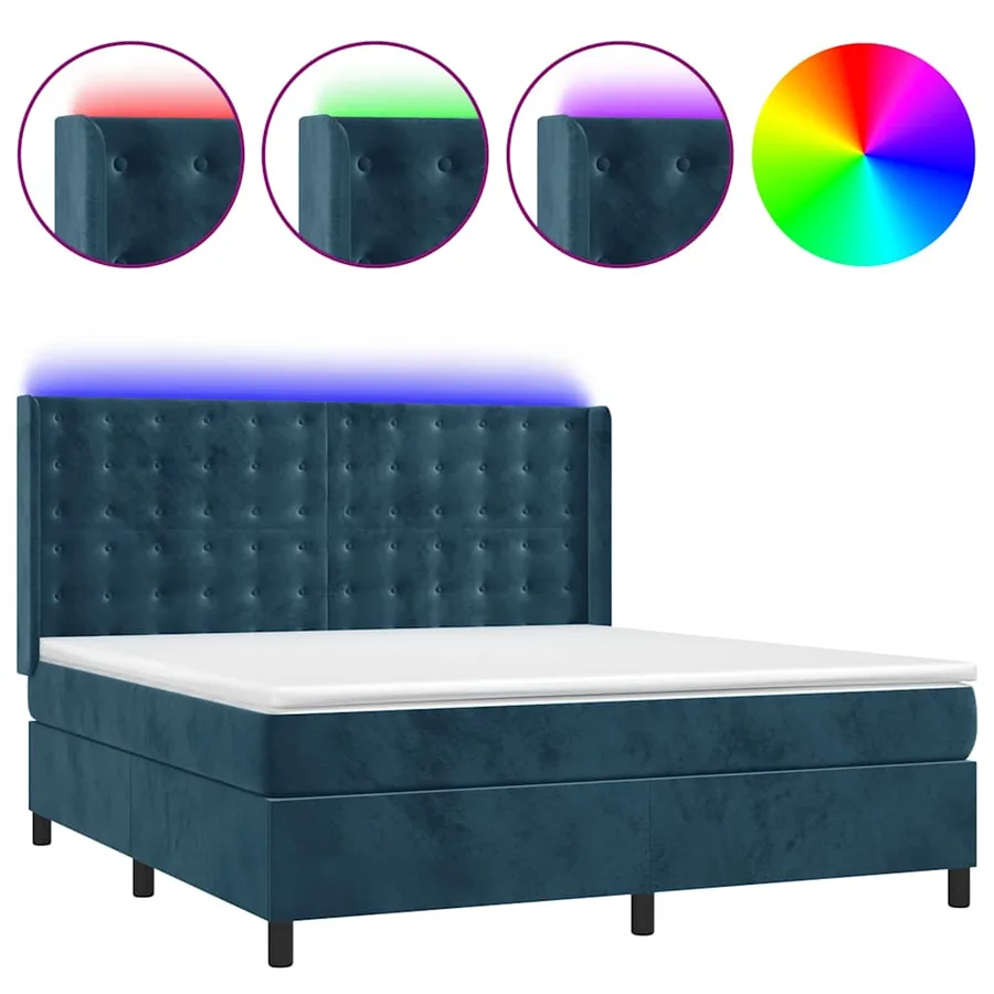 Sommier à lattes de lit matelas et LED Bleu foncé 160x200 cm - 2