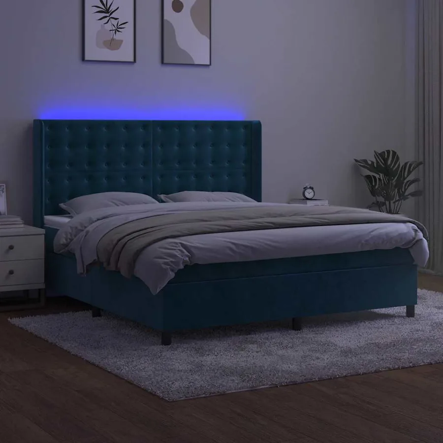 Sommier à lattes de lit matelas et LED Bleu foncé 160x200 cm - 4