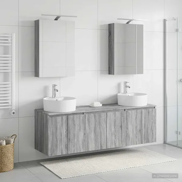 Ensemble d'armoire de salle de bain 5 pcs Sonoma gris