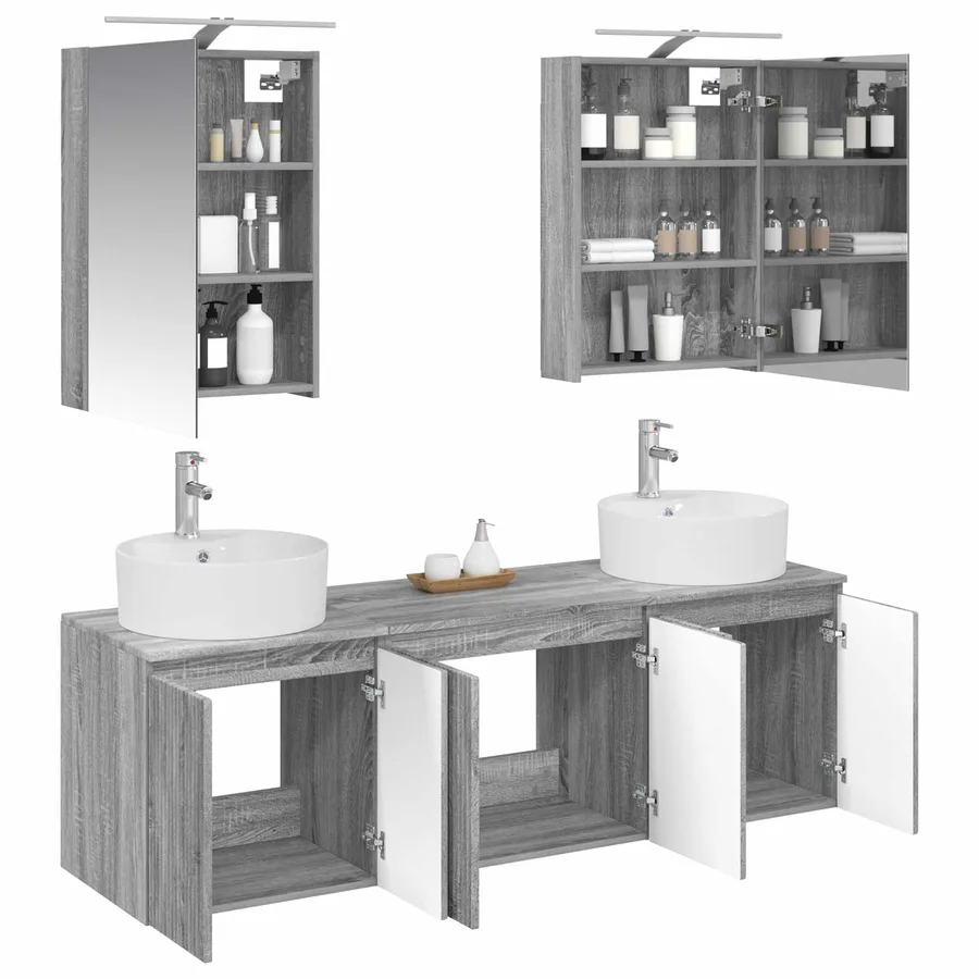 Ensemble d'armoire de salle de bain 5 pcs Sonoma gris - 3