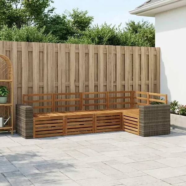 Ensemble de canapé d'angle 5 pcs Naturel Bois d'Acacia Massif
