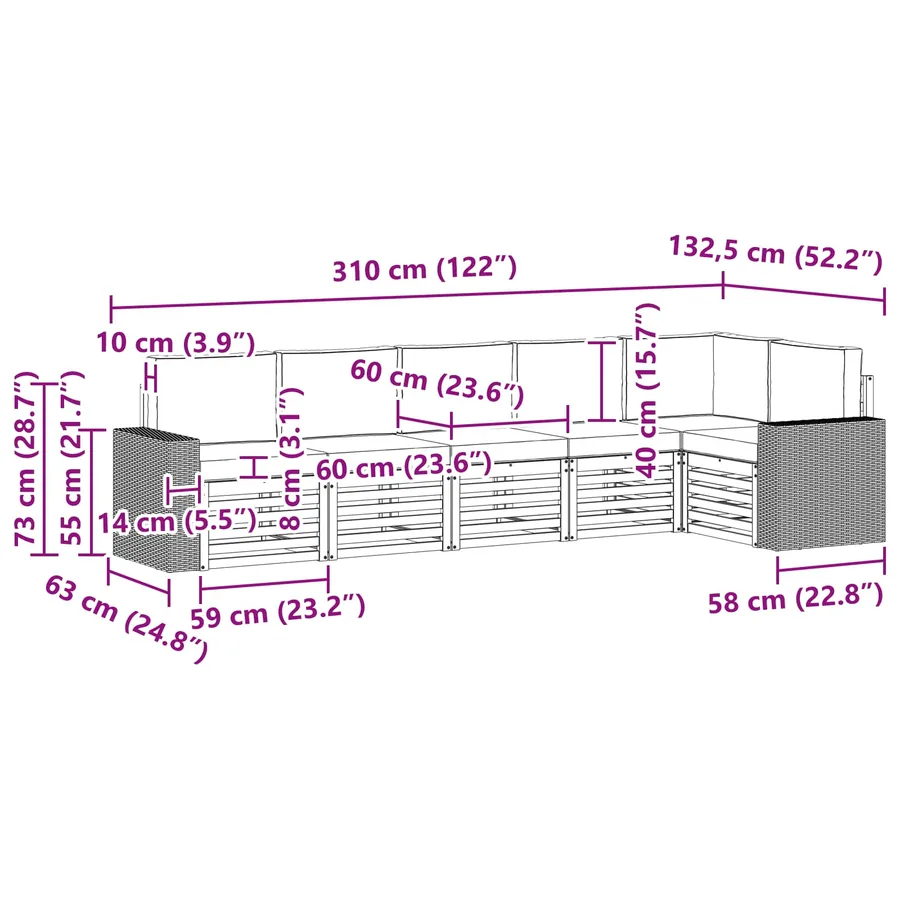 Ensemble de canapé d'angle 6 pcs Naturel et Anthracite - 7