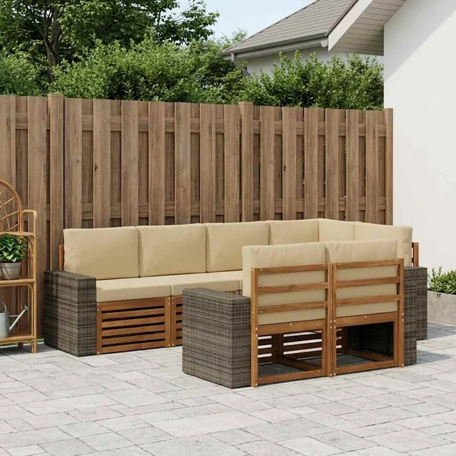 Ensemble de canapé d'angle avec coussin 7 pcs Naturel et Beige