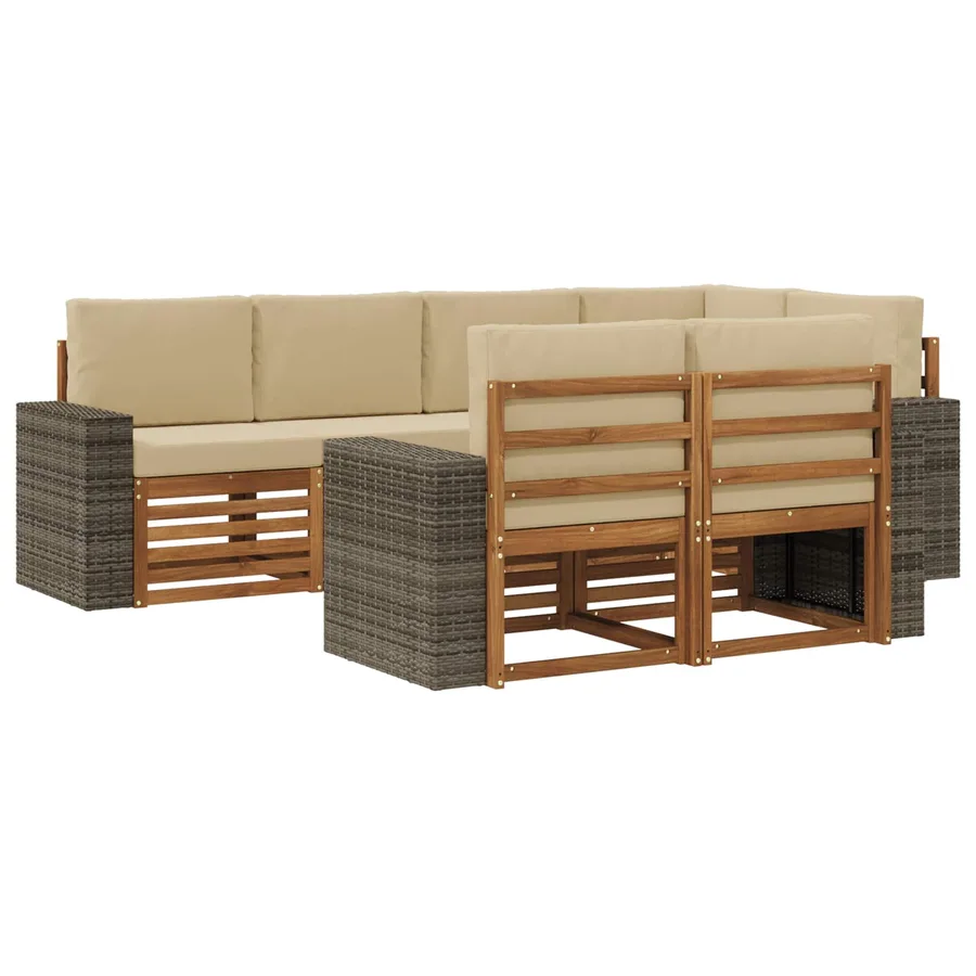 Ensemble de canapé d'angle avec coussin 7 pcs Naturel et Beige - 2